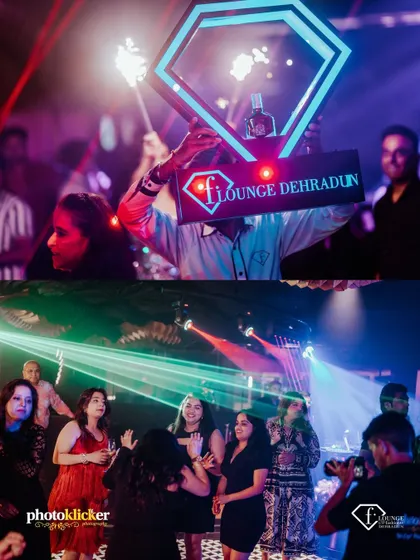 A collage showing the club's branding being presented with sparklers and the crowd enjoying the party, showcasing our skill in event branding photography.