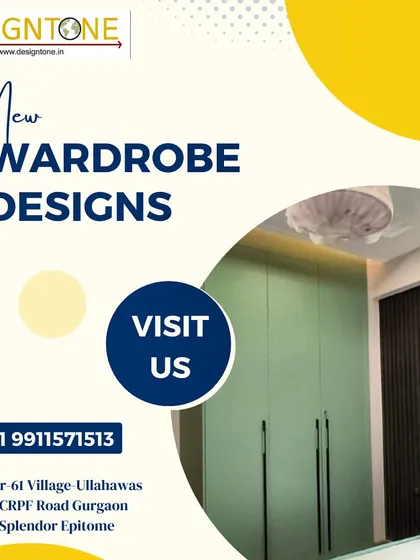 A promotional graphic for our new wardrobe designs, showcasing a contemporary mint-green wardrobe that adds a fresh and modern touch to the bedroom.