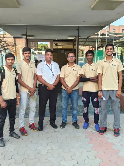 The GGems team outside Amity University after organizing a successful tournament. We take pride in our professional approach to event management.