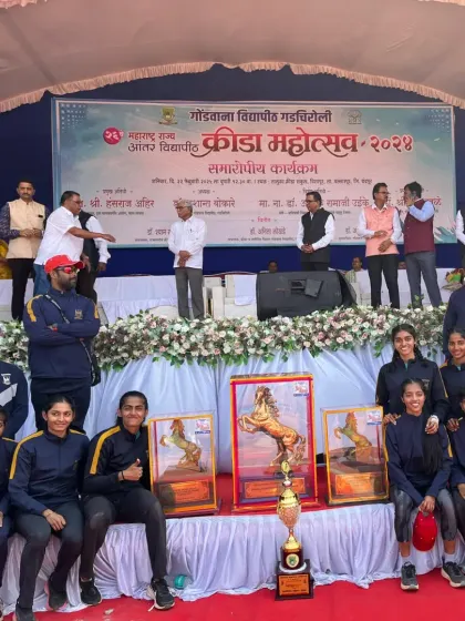 Our team celebrating with their trophies at the Maharashtra State Inter-University Athletics Championship. Moments like these are what we strive for.