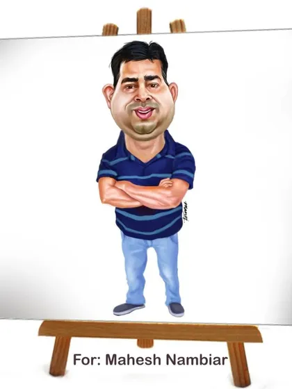 A digital caricature of Mahesh Nambiar. I use color, shading, and precise line work to bring each character to life on the digital canvas.
