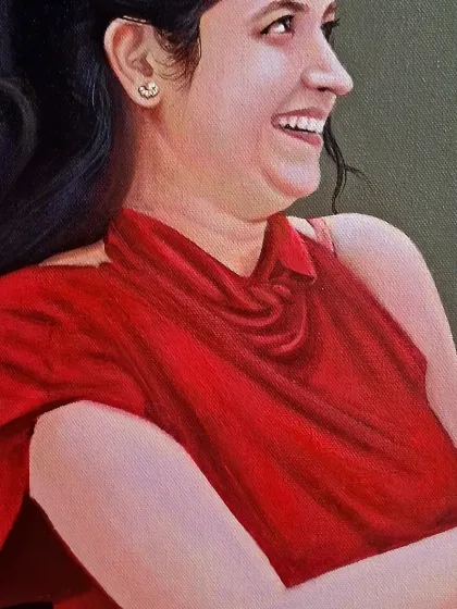 A detail shot from a finished portrait, focusing on the subject's joyful expression. Capturing genuine emotion is the ultimate goal of my work.