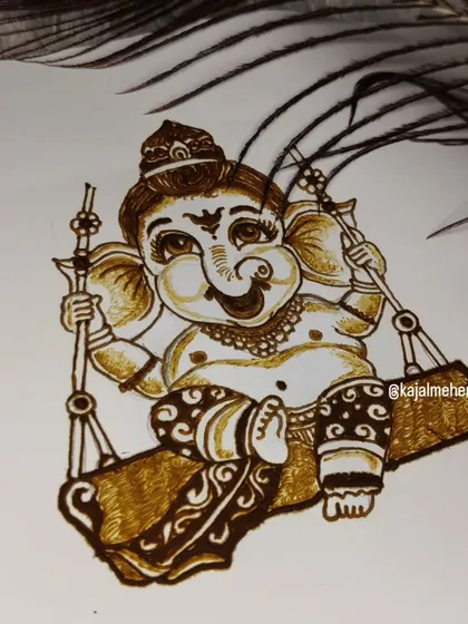 A different perspective of the Ganesha design, focusing on the delicate line work and shading that brings the figure to life.