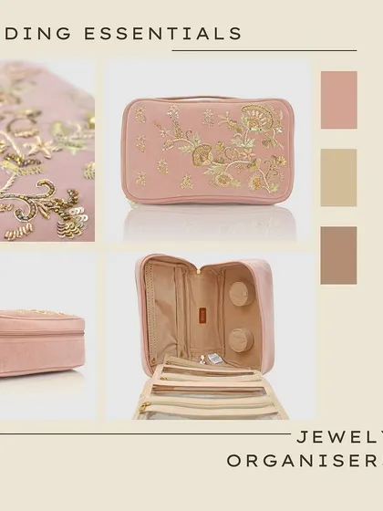 This is my jewellery organiser in a delicate blush pink velvet. It’s a popular choice for bridal trousseaus and wedding gifts, combining feminine colour with practical, organised storage.