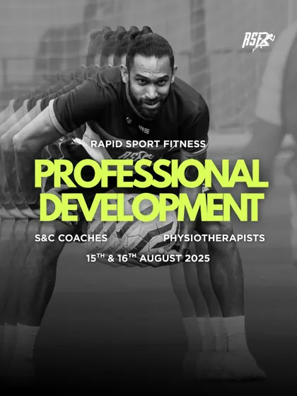 This is our official announcement for the Professional Development workshop, designed specifically for S&C coaches and physiotherapists. The graphic clearly outlines the dates and target audience, capturing the high-energy, performance-focused nature of our training events.