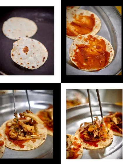 Another look at the taco-making process, from warming the tortillas to adding the flavorful fillings. It's all about fresh ingredients and authentic techniques.