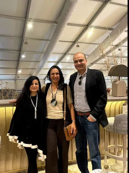 Our founders, Parul and Vineet Agarwal, with a fellow designer at India Design 2024. Collaboration and community are at the heart of our practice.