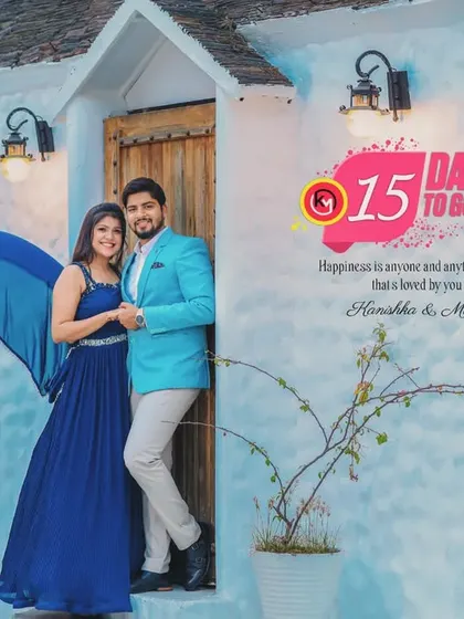 A beautiful "15 Days to Go" countdown photo from a couple's pre-wedding shoot, capturing their excitement.