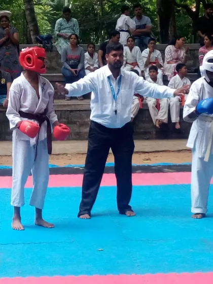 Action from a local Kyokushin tournament. I often serve as a referee, ensuring fights are conducted with respect and adherence to the rules of full-contact karate.
