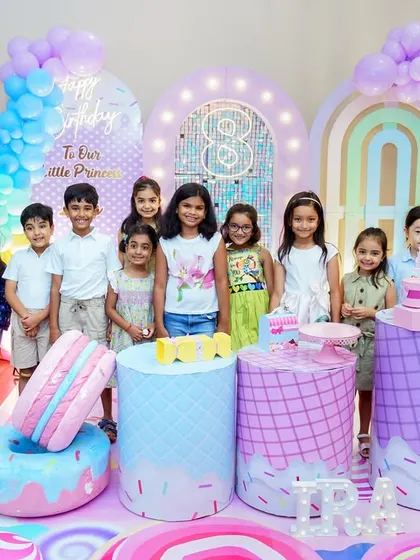 All the friends together. Group photos are a must have at any kid's party. We make sure to gather all the little guests for a fun shot to remember the celebration and the friends who shared it.