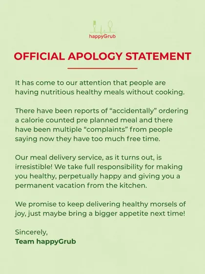 Our official apology for making healthy eating too easy and giving you too much free time. We promise to keep delivering healthy morsels of joy.