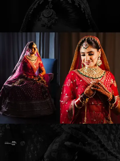 A collage of the bride's portraits, blending color and black and white. The different poses and lighting showcase her versatility and beauty.