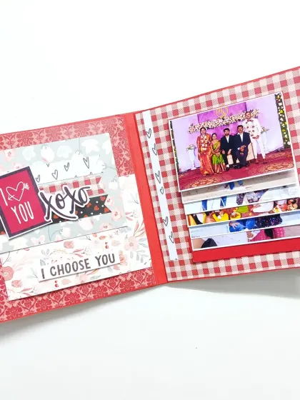 This page features a waterfall card on the right, perfect for a series of photos, and a heartfelt "I choose you" message on the left.