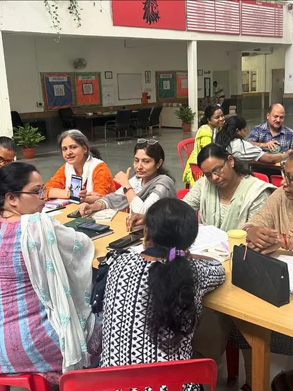 Educators at DPS Nashik working in groups during my workshop. Collaborative activities are central to my training, as they model the kind of classroom environment we want to create.