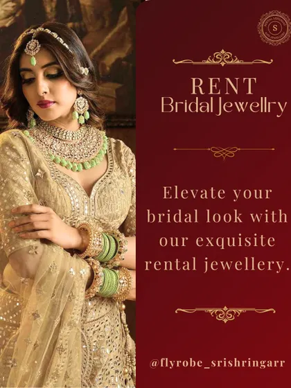 Elevate your entire bridal look with our exquisite rental jewellery. This image captures the elegance of a complete set, from the necklace to the matha patti, designed to make you feel like royalty.