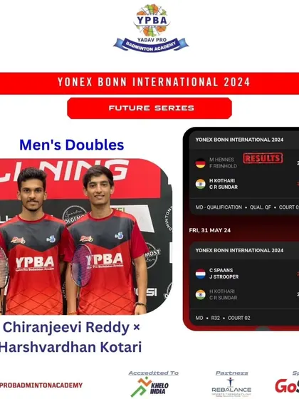 Our men's doubles pair, Chiranjeevi Reddy and Harshvardhan Kotari, competing at the Yonex Bonn International 2024 Future Series event in Germany.