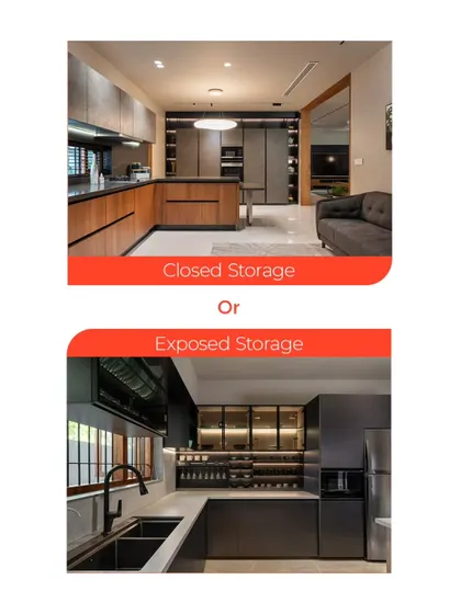 Storage can be a design feature. We can design sleek Closed Storage for a minimalist, clutter-free look, or create beautifully organized Exposed Storage with glass doors and internal lighting to display your favorite items.