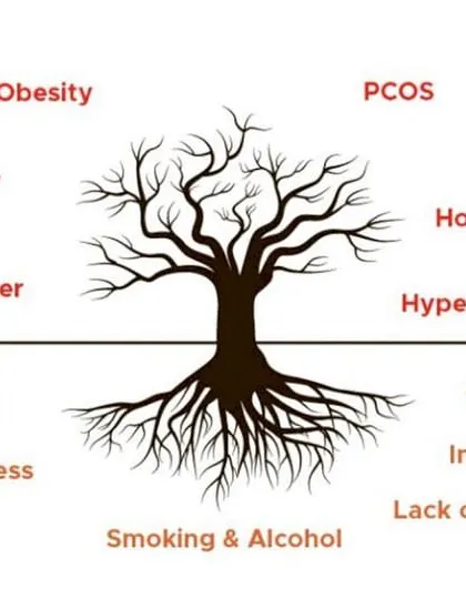 This image powerfully illustrates how lifestyle factors are the roots of many chronic diseases. My therapy focuses on addressing these root causes through healthy eating, physical activity, stress management, and adequate sleep to reverse conditions like diabetes, hypertension, and hormonal imbalances.