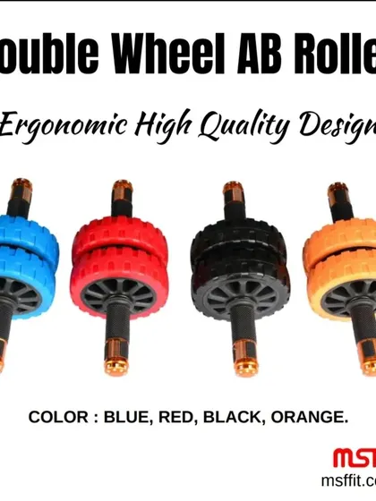 Our Double Wheel Ab Rollers are available in four vibrant colors: Blue, Red, Black, and Orange.