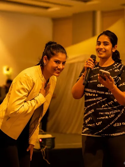 Receiving a warm welcome from the host at the Decathlon event. I enjoy participating in corporate functions that celebrate teamwork and energy.