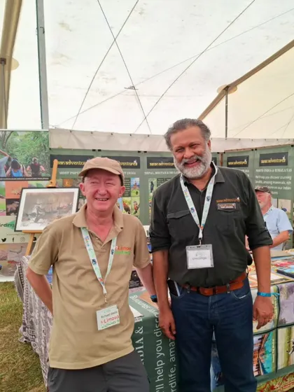 A happy moment with a fellow birder at our Global Birdfair stall. These interactions are the heart of what we do, building a community around a shared love for nature.