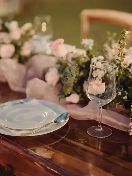 A dreamy, pastel-themed dinner setting. We used soft, romantic flowers and elegant tableware to create a dining experience that felt both sophisticated and magical, perfect for a memorable celebration.