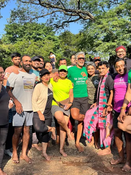 Posing with our amazing group of barefoot runners. Their energy and passion are the heart and soul of the marathon.