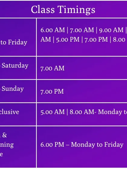 A clear and simple breakdown of our class timings for Zumba, Yoga, and Strength Training. Choose your preferred workout and time, and start your journey with us.