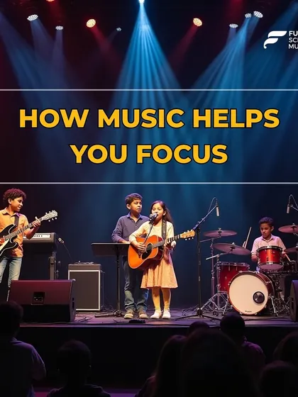 How does music help you focus? This series of informational graphics explains the science behind it, from reducing stress to enhancing concentration through rhythm.