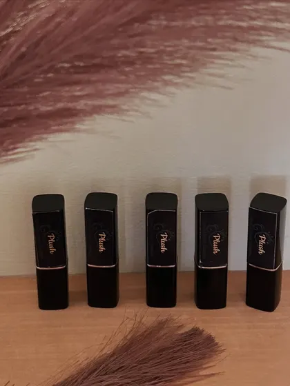 My five signature lipstick shades, all lined up. These are handmade with love and are one of my first-ever product launches.