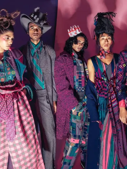 This group editorial shot showcases a collection of avant-garde hairstyles. I designed each look to be distinct, featuring sculptural shapes, unique hair accessories like hats and crowns, and textured styling to create a cohesive yet individualistic story.