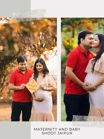 A collage of an outdoor maternity session, showing the couple posing with a "Baby on Board" sign and sharing a sweet kiss. It captures both the fun and the romance of pregnancy.