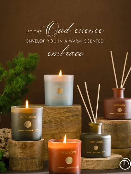 Let the Oud essence envelop you in a warm scented embrace. My fall collection, with its captivating oud fragrance, sets a soothing autumn scene in your home.