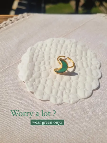 Another look at the Green Onyx Luna Ring, a stone for happiness and balance.