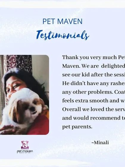 A glowing review that makes our day! We are delighted this client's "kid" had a great session, with a smooth, white coat and no skin irritation.