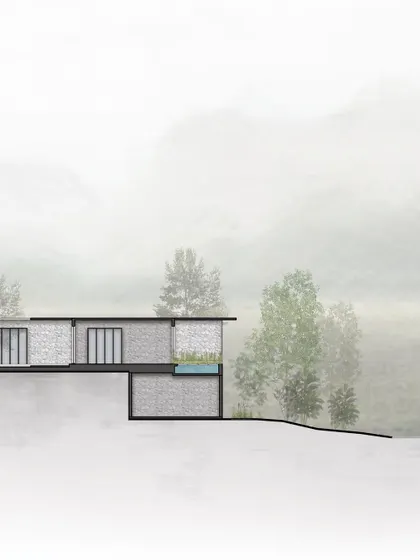 This conceptual drawing for the Alibaug estate shows how we worked around the natural landscape. The central idea was to create a unique microclimate while retaining the character of the site, resulting in an earthy and eclectic design.