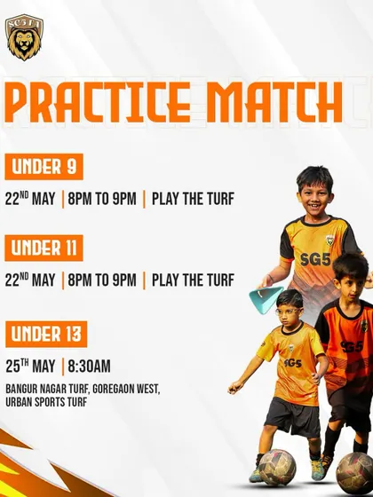 The schedule for our upcoming practice matches for the U9, U11, and U13 age groups.