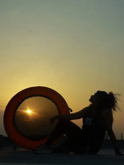 A moment of peace after a sunset trampoline session. This unique form of exercise is as good for the soul as it is for the body.