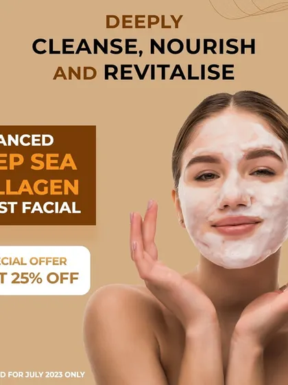 Our Advanced Deep Sea Collagen Boost Facial deeply cleanses, nourishes, and revitalizes the skin. This treatment is perfect for anyone looking to restore their skin's natural radiance.