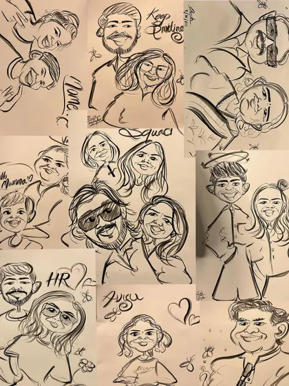 So many happy faces. This collage gives you a glimpse of the variety of individual, couple, and group caricatures I've had the pleasure of drawing at different events.