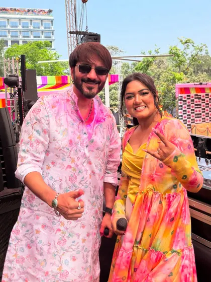 With DJ Ali Mercchant at the Holi Hungama event. I love collaborating with other artists and performers to create a fantastic show.