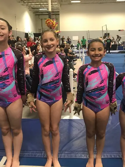 A group of our Bronze gymnasts lined up and ready to show the judges what they've learned.