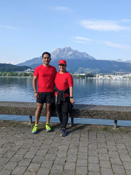 Running is a lifestyle for our members. Here's a couple from our group exploring the beautiful scenery of Switzerland on foot.