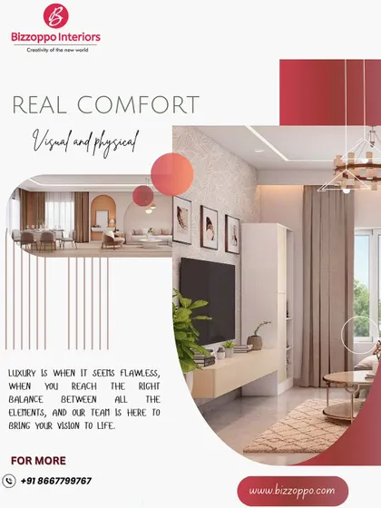 A graphic illustrating our philosophy of creating real comfort, both visual and physical, with a beautifully balanced living room design.