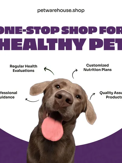 We are your one-stop shop for a healthy pet. This graphic outlines our approach, which includes professional guidance, customized nutrition plans, and quality-assured products.