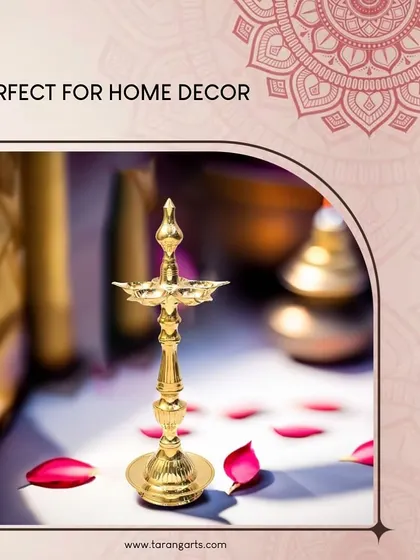 A beautifully styled shot of our brass lamp, perfect for creating a serene and decorative corner in your home. The warm glow of the lamp, combined with fresh flower petals, creates a peaceful and inviting atmosphere.