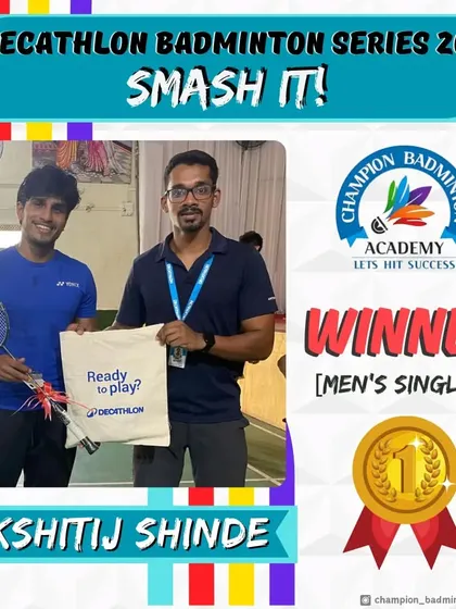 A great win for Kshitij Shinde in the Open Men's Singles category at the Decathlon Badminton Series. His hard work in training is clearly paying off.
