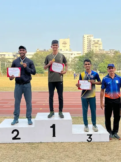 The 200m podium at the Mumbai University Zonal meet, with Yash Joshi winning gold.