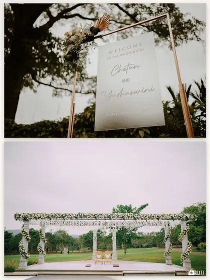 The elegant decor and beautiful outdoor mandap setup, showing the scale and beauty of the wedding venue.