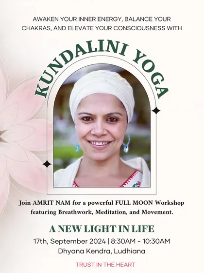 An announcement for a powerful Full Moon workshop in Ludhiana. The full moon amplifies our intentions, making it a potent time for deep meditation, release, and spiritual awakening.
